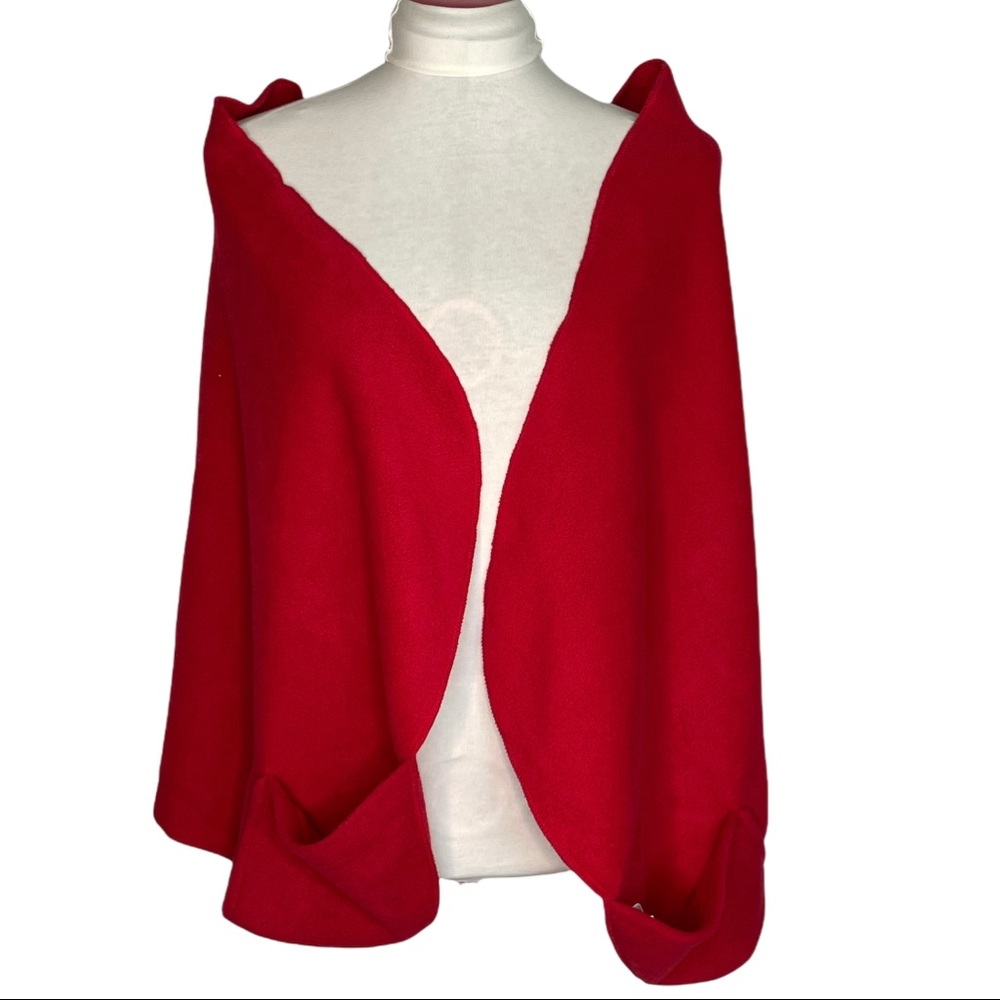 Vintage HAMPTON DIRECT Pocket Shawl Wrap Fleece Red One Size